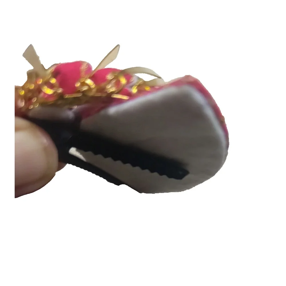 Asian Style Hair Barrette Clip Red Gold Tone Dangles Flower. Faux Pearl